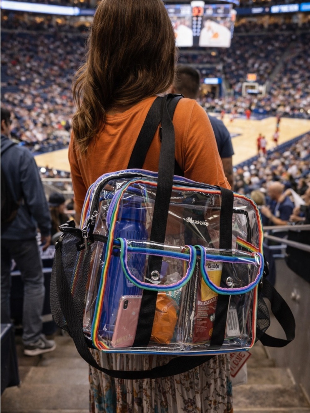 Mofasvigi Clear Transparent Rainbow Trim Unisex Stadium Bag.
